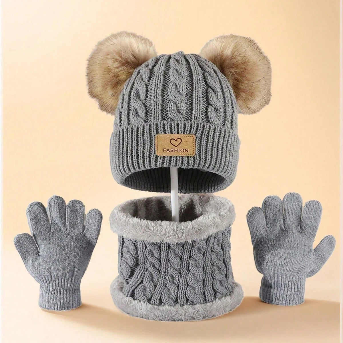 3PC Boys Hat Gloves Winter Set for Kids Warm Knitted Beanie Scarf