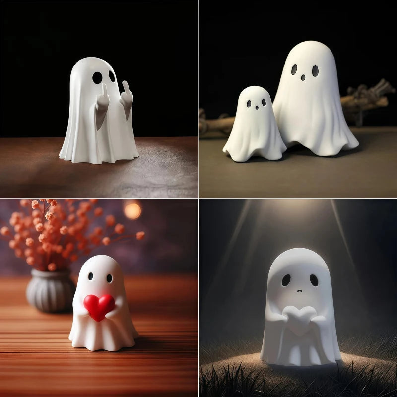 Cute Middle Finger Ghost Statue Small Halloween Decor for Home Centerpiece