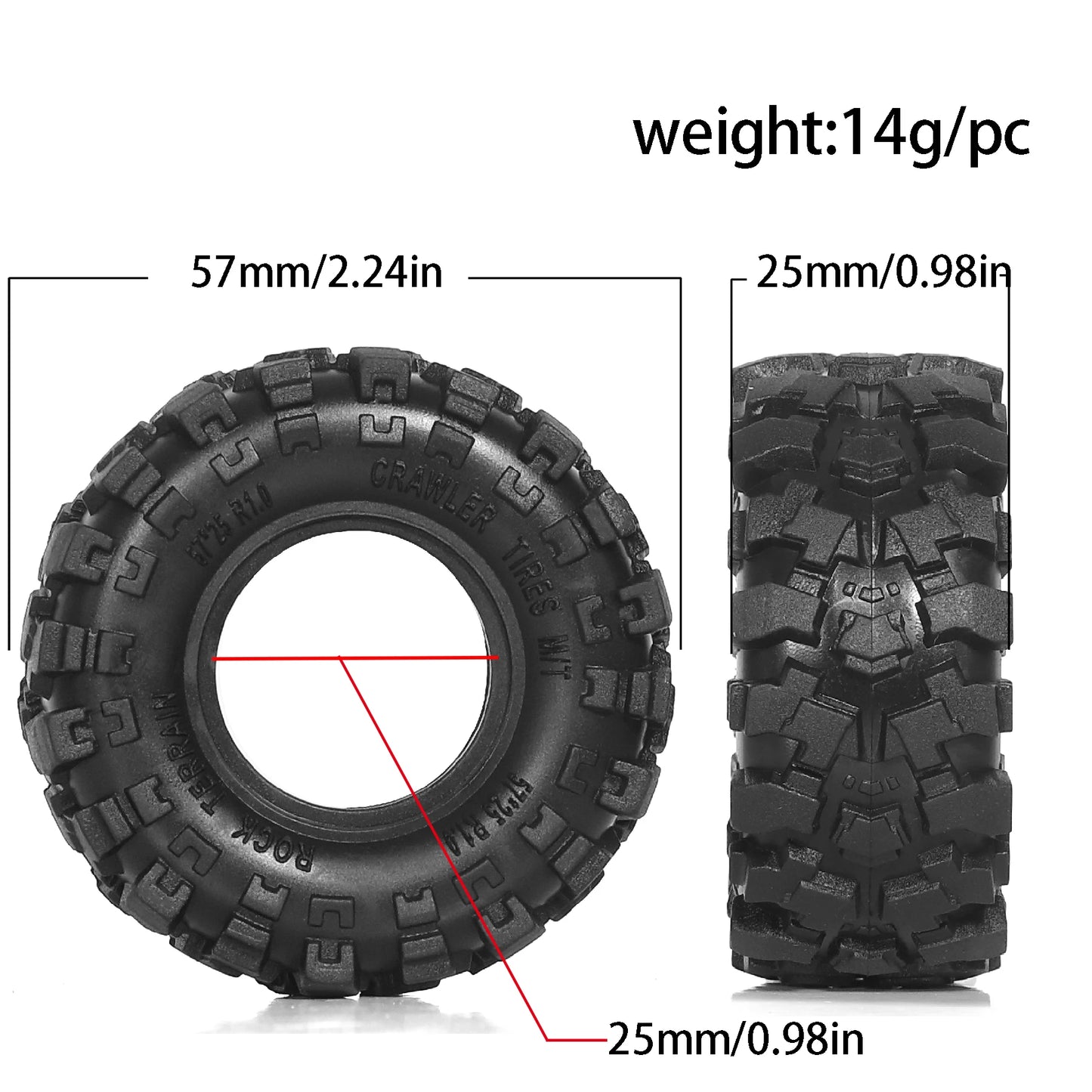 RED SPIDER 1.0 Beadlock Wheels & Mud Tires Set for 1/18 1/24 RC Crawler SCX24