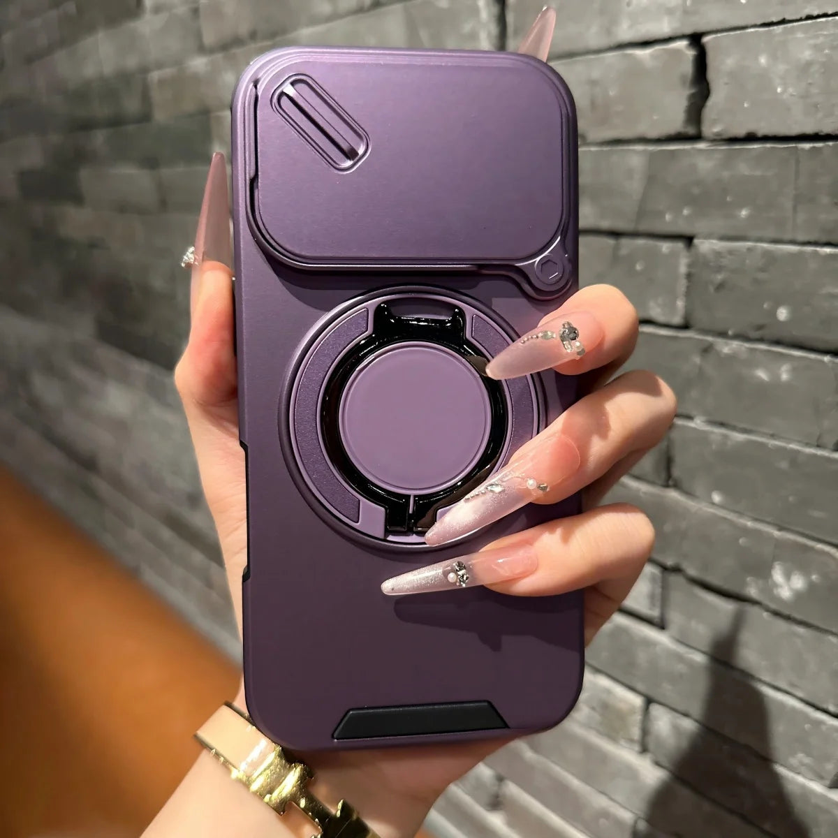 iPhone 11-17 Air Pro Max MagSafe Ring Stand Case Slide Camera Cover