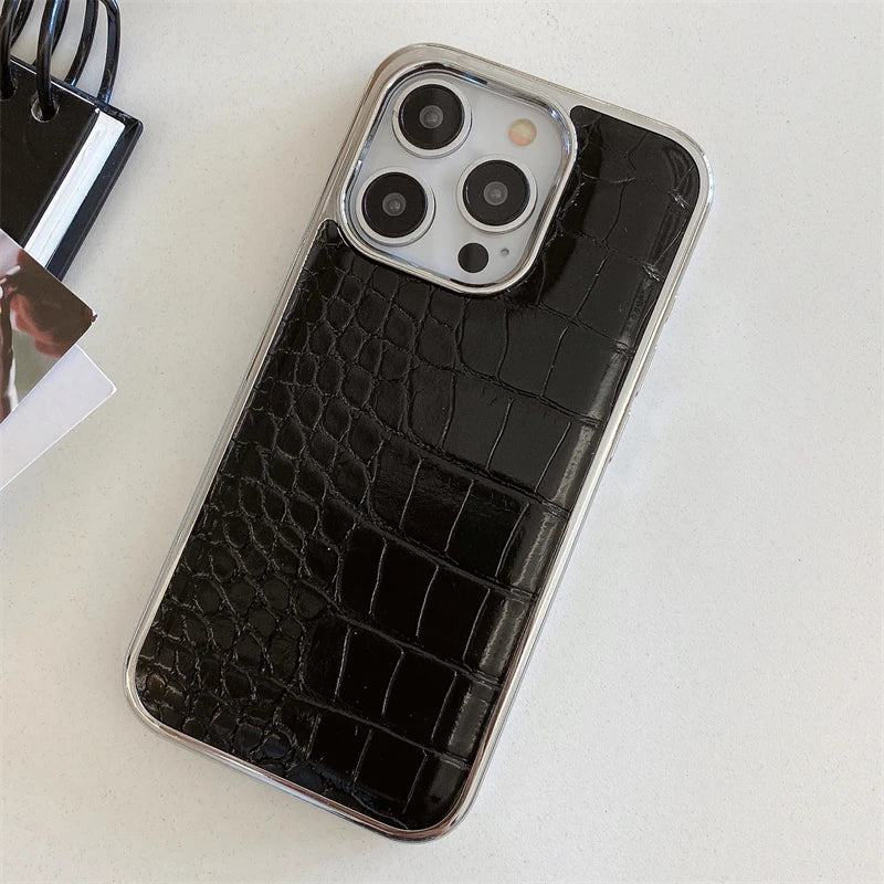 Colourful Crocodile Leather Case for iPhone 11-17 Air Pro Max Plus Shockproof