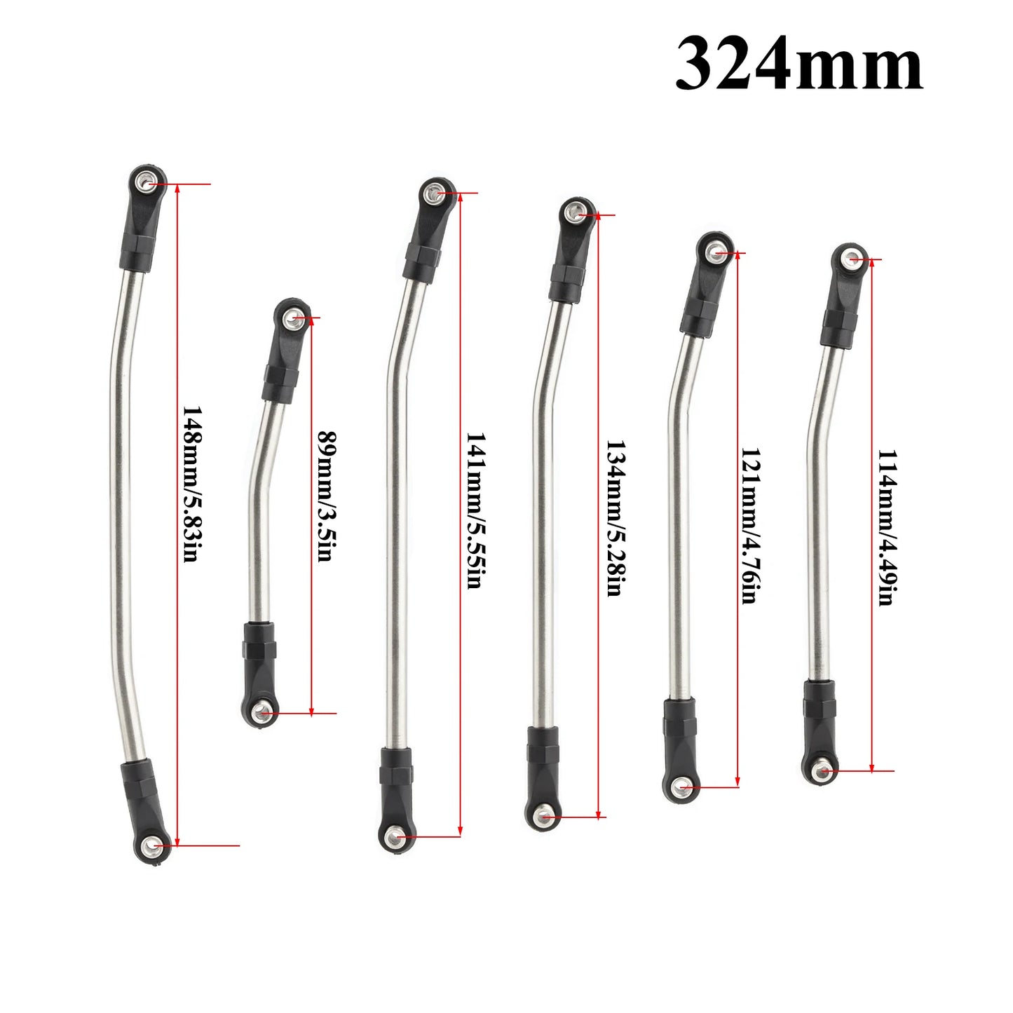 313/324mm Metal Upper Lower Link Set Plastic Rod Ends 1/10 RC Crawler SCX10 II