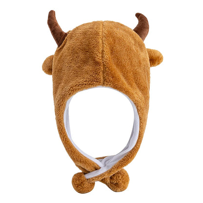 Unisex Funny Bulls Head 3D Animal Decorative Hat Winter Cap for Adults