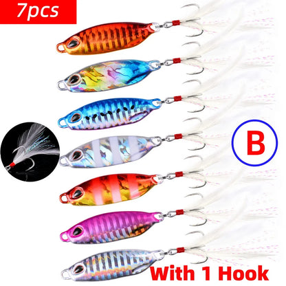 7PCS Metal Cast Jig Spoon 10/15/20/25/30/40G Casting Jigging Fish Sea Bass Fishing Lure Artificial Bait Tackle