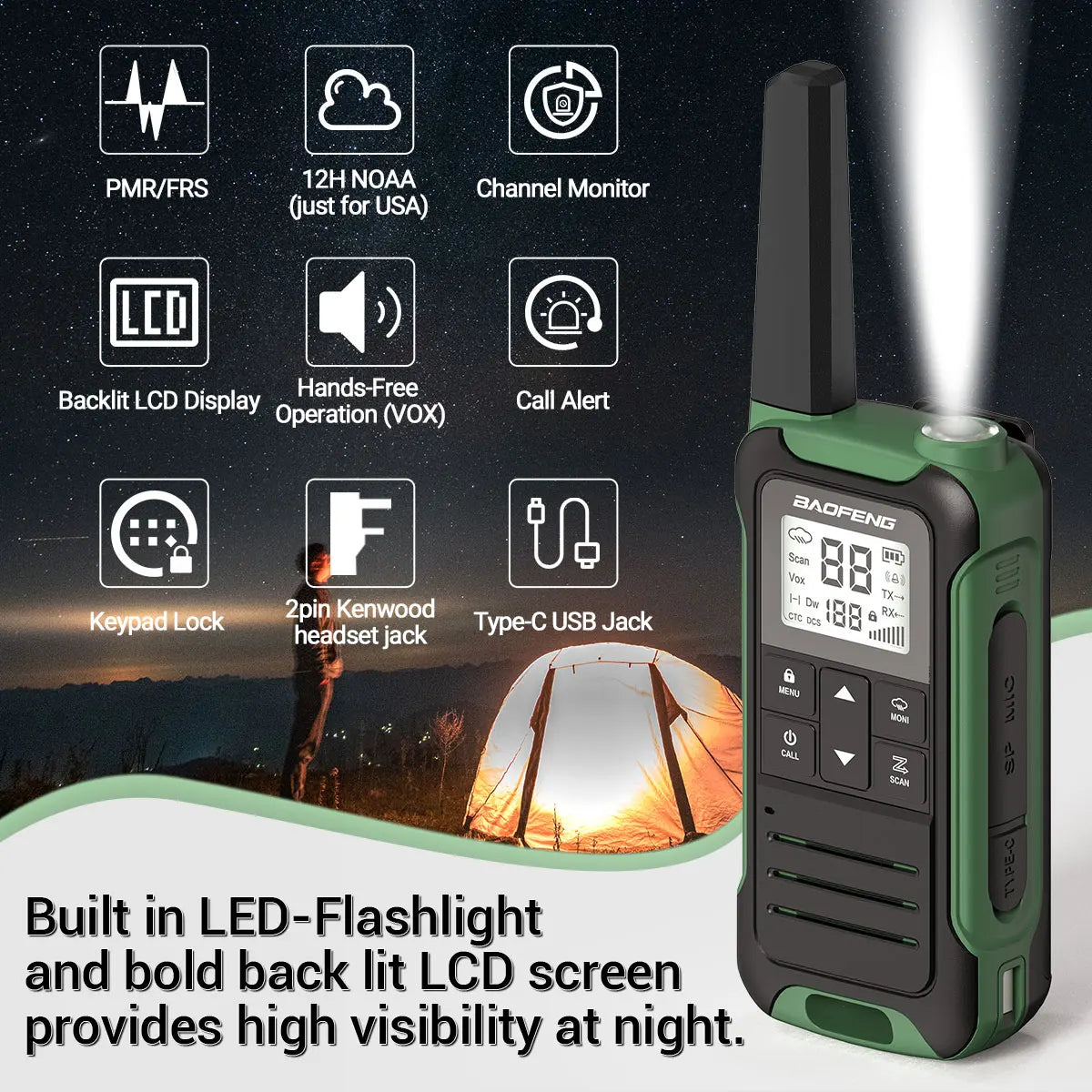 2Pcs Walkie Talkie Baofeng F22 Long Range PMR446 2-Way Radio for Camping