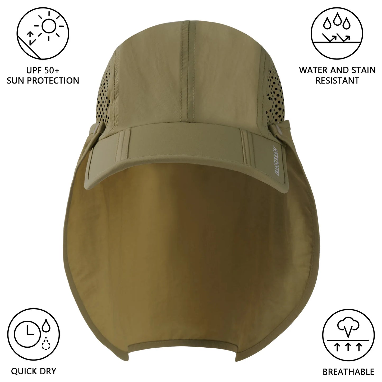 BASSDASH UPF 50+ Fishing Hat Foldable Cap with Removable Neck Flap