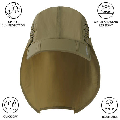 BASSDASH UPF 50+ Fishing Hat Foldable Cap with Removable Neck Flap