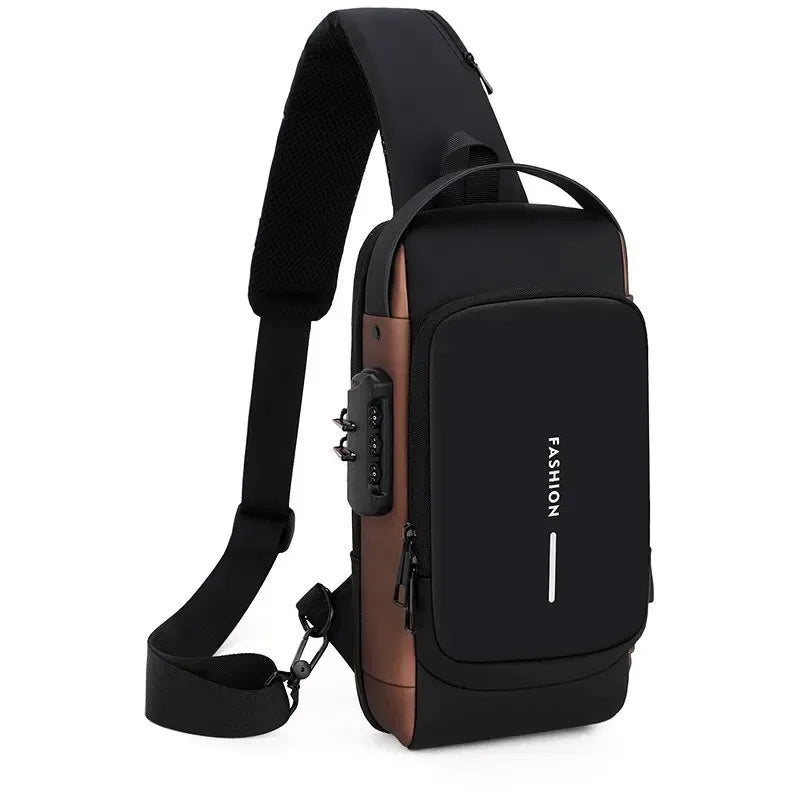 Men Crossbody Bag Anti-theft Leather Shoulder Sling Travel Chest Bag