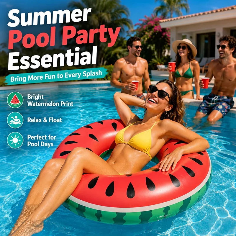 1PC Watermelon Inflatable Swim Ring, Adult Pool Float, Thickened PVC Floats, Summer Beach Water Toy Pool Party Ring