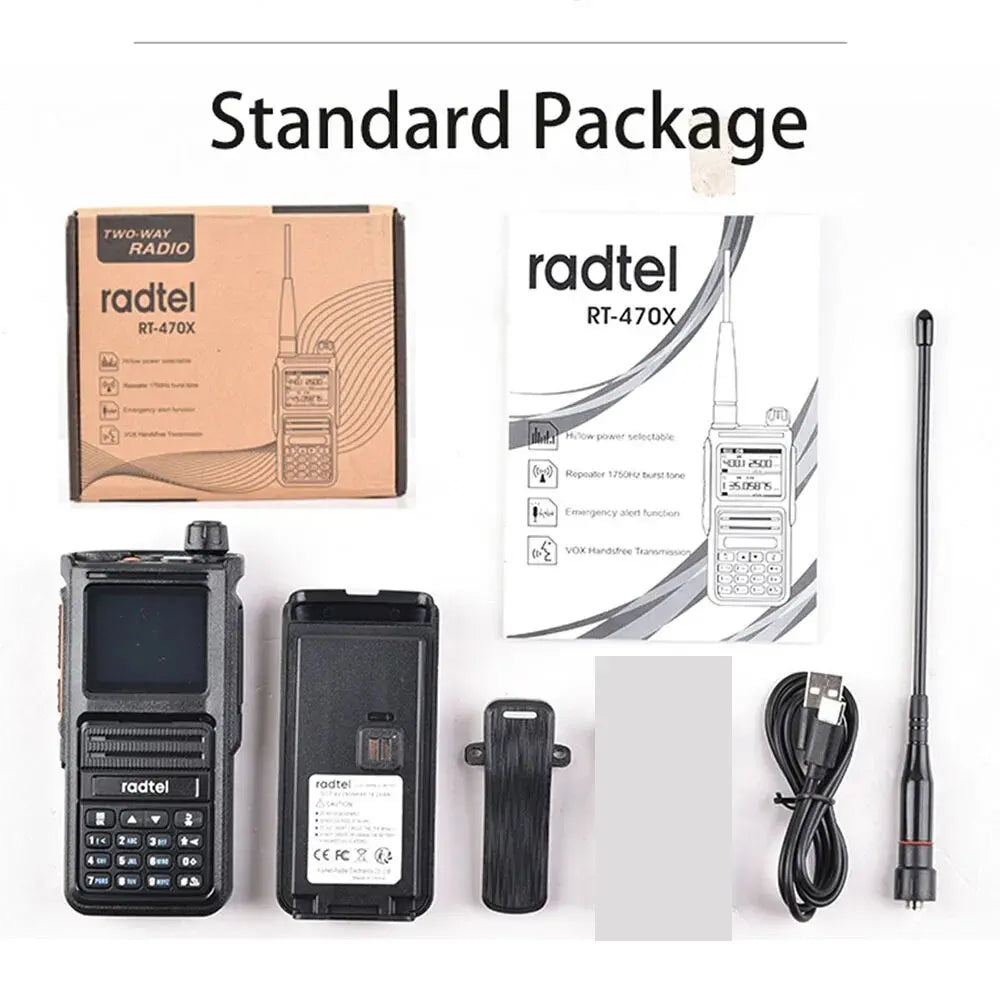 Radtel RT-470X Full Band Ham Radio 256 Channel Air Band Two Way Radio USB-C Aviation NOAA Police Marine Amateur HT Scanner Roger-EXPROTAS