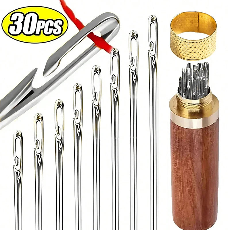 30Pcs Stainless Steel Blind Sewing Needles Self Threading for Elderly DIY