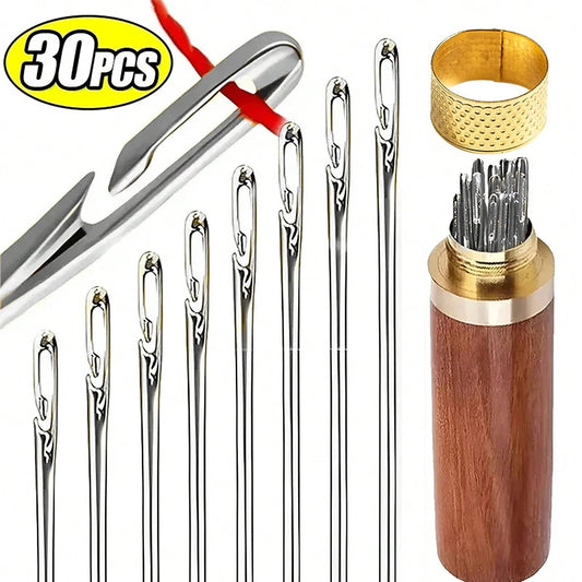 30Pcs Stainless Steel Blind Sewing Needles Self Threading for Elderly DIY