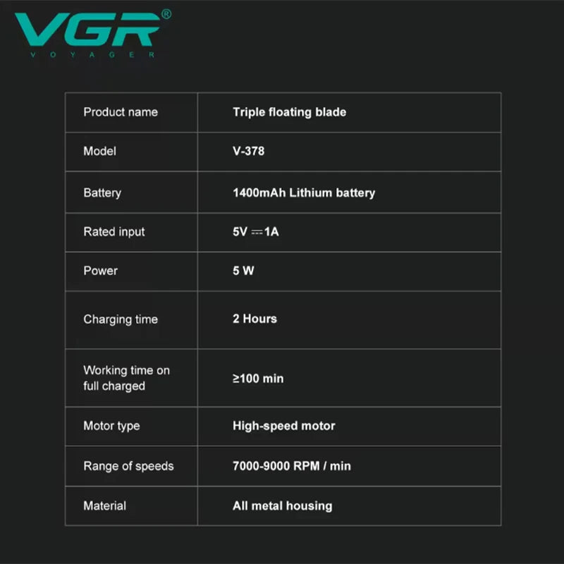 Single Blade Electric Shaver VGR V-378 Rechargeable Professional Razor