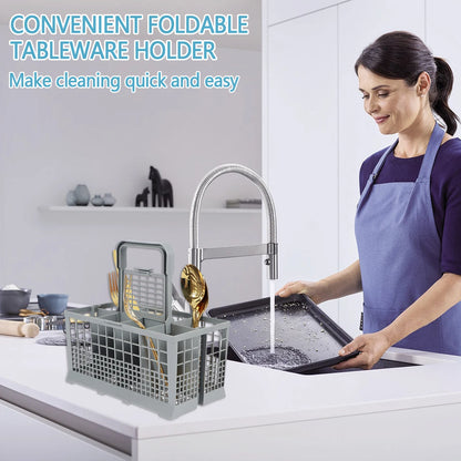Foldable Cutlery Holder Dishwasher Basket Universal Utensil Storage Grey