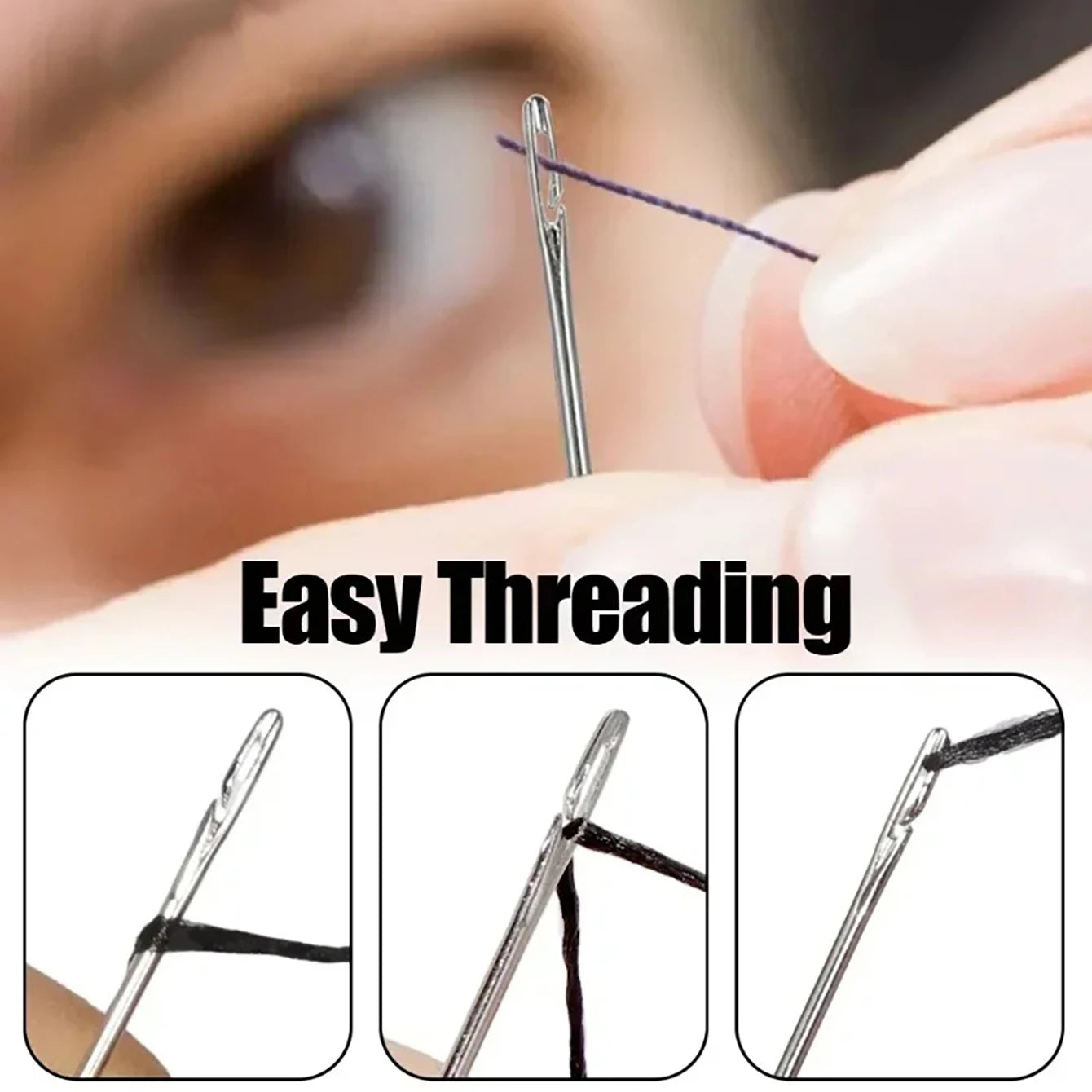 30Pcs Stainless Steel Blind Sewing Needles Self Threading for Elderly DIY