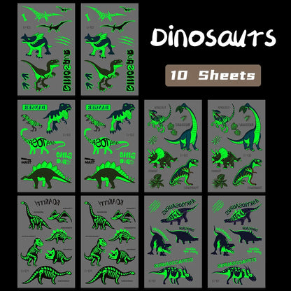 10 Sheets Luminous Dinosaur Temporary Tattoos Waterproof Kids T-Rex Glow