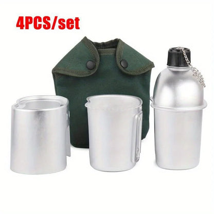 4pcs Military Canteen Cookware Set Aluminum Water Bottle Cup with Green Canvas