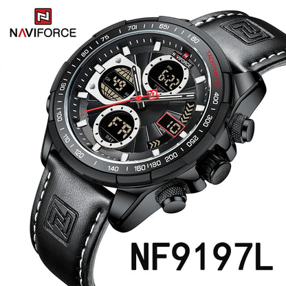 NAVIFORCE Top Military Quartz Watches for Men Luxury Sports Chronograph Watch Waterproof Clock Leather LED Digital WristWatch-EXPROTAS