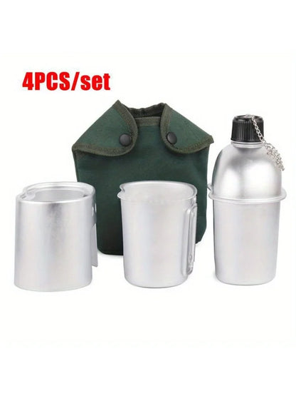 4pcs Military Canteen Cookware Set Aluminum Water Bottle Cup with Green Canvas