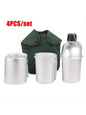 4pcs Military Canteen Cookware Set Aluminum Water Bottle Cup with Green Canvas
