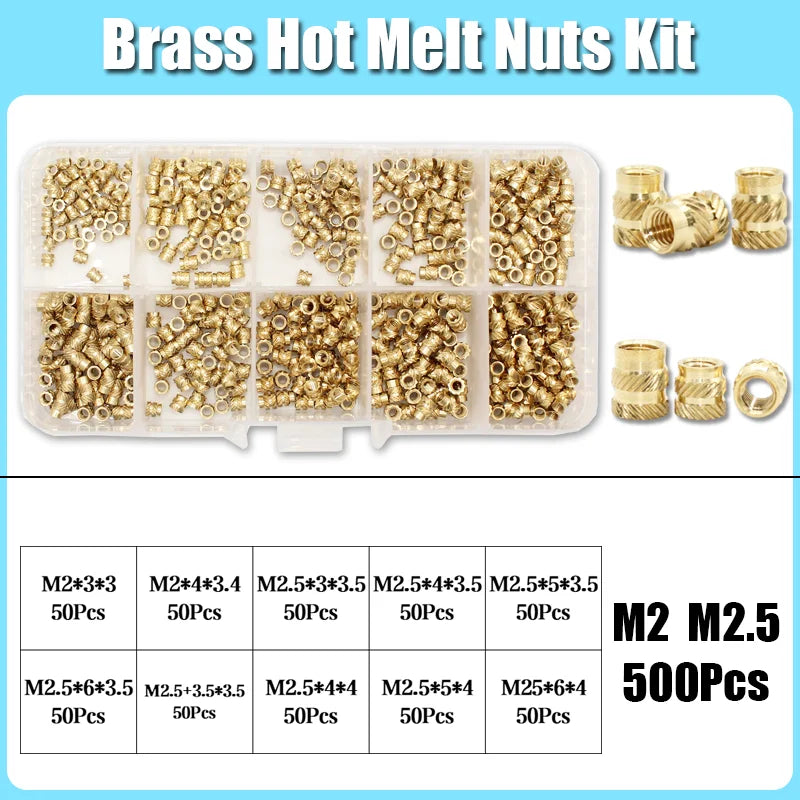 M2–M8 Brass Heat Insert Nut Set for 3D Print Hot Melt Threaded Embed