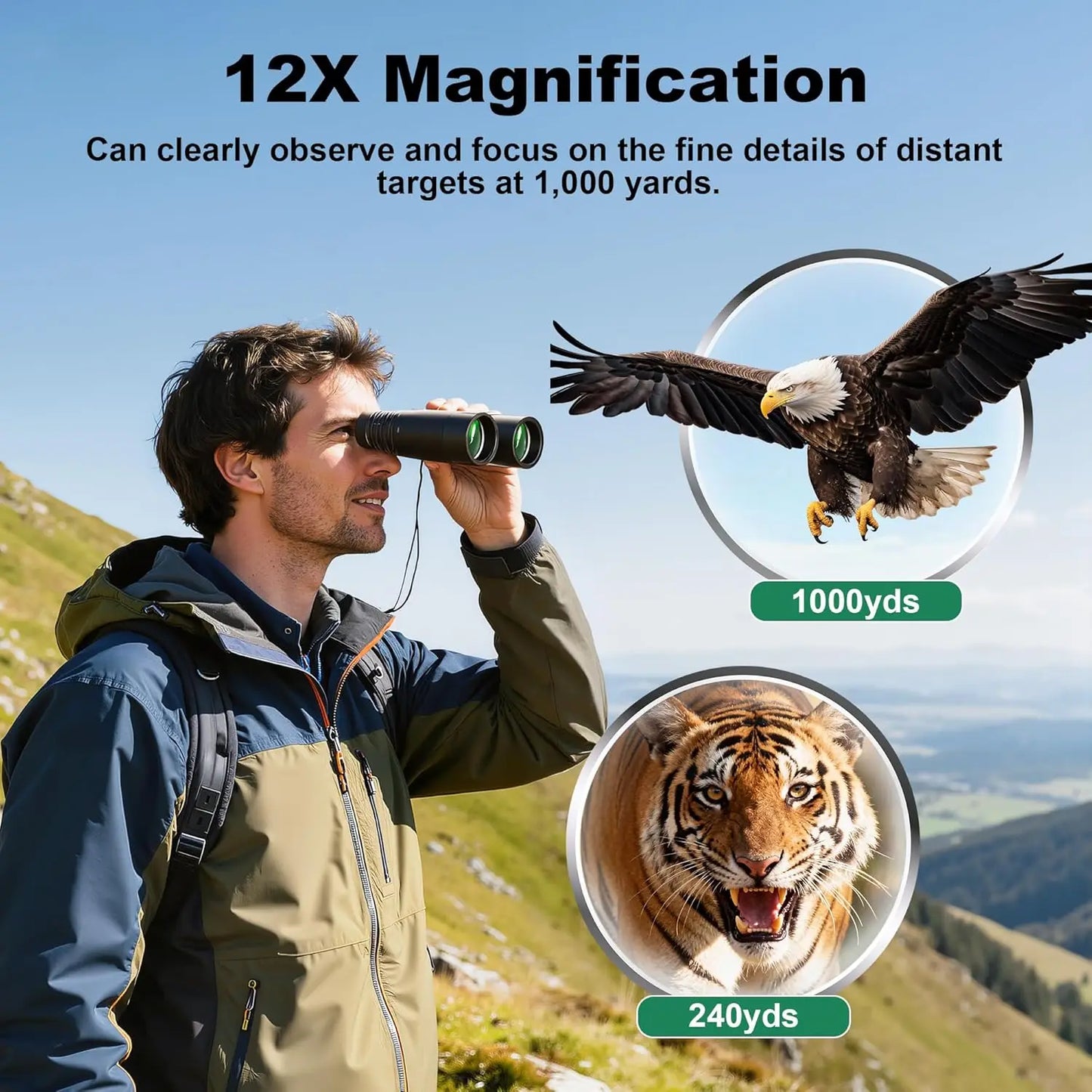 12x50 ED HD Binoculars IPX7 Waterproof BAK4 Prism Bird Watching Travel