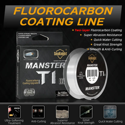 SeaKnight Manster T1 II Fluorocarbon Coated Fishing Line 50M/100M Fast Sinking 3–100lb