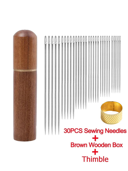 30Pcs Stainless Steel Blind Sewing Needles Self Threading for Elderly DIY