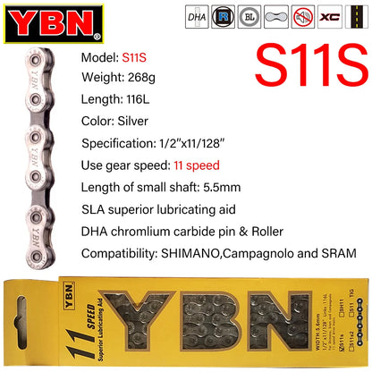YBN 8-12 Speed Bicycle Chain 116/126L MTB Road Bike for Shimano SRAM