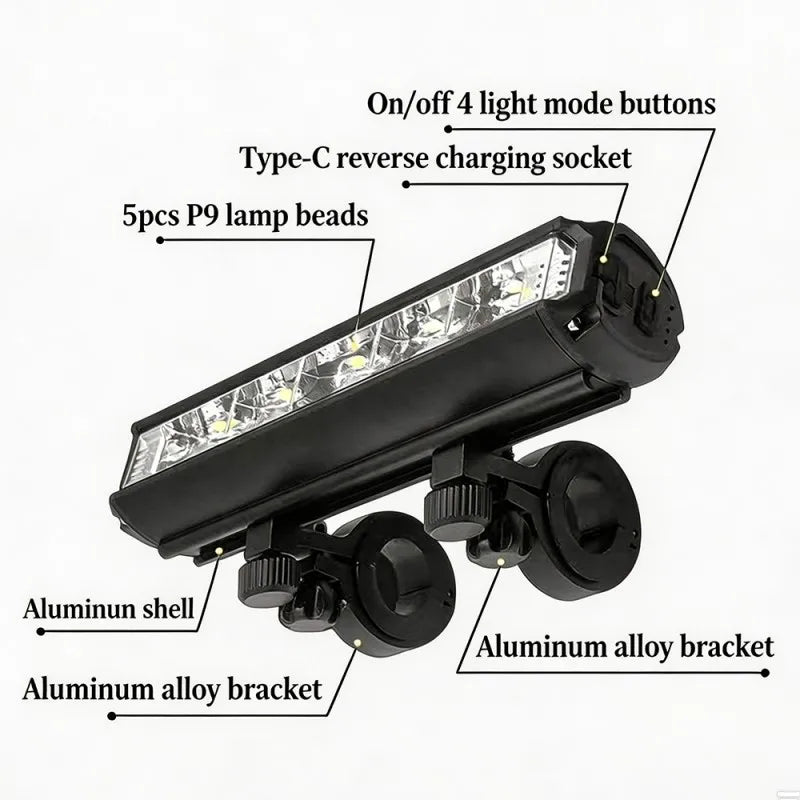 Bicycle Light Front 10000mAh Rechargeable Waterproof USB Lamp for Bikes