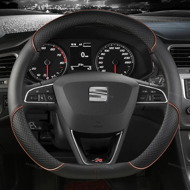 38cm Steering Wheel Cover Microfiber Leather Non-Slip Red Blue Beige Coffee
