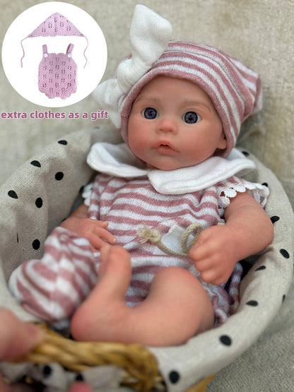 13 Inch Silicone Reborn Baby Girl Doll Open Mouth Waterproof 2 Outfits Painted