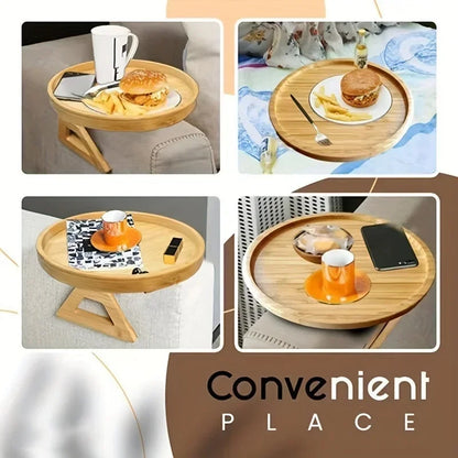 Foldable Wooden Sofa Tray Armrest Table Couch Snack Holder Living Room