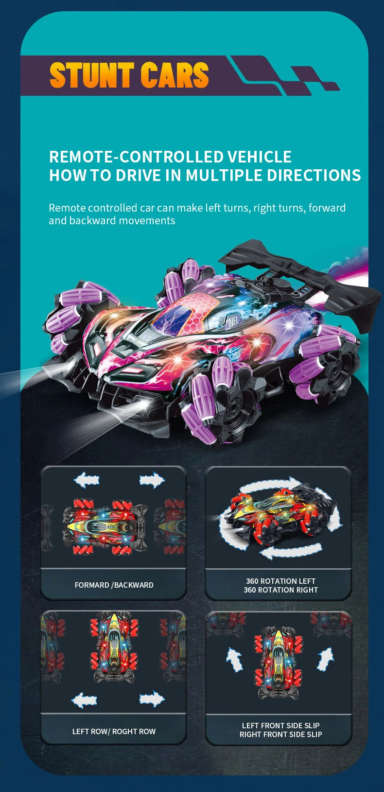 ZWN F1 RC Drift Car With Music Led Lights 2.4G Glove Gesture Radio Remote Control Stunt Cars 4WD Electric Children Toy vs Wltoys-EXPROTAS