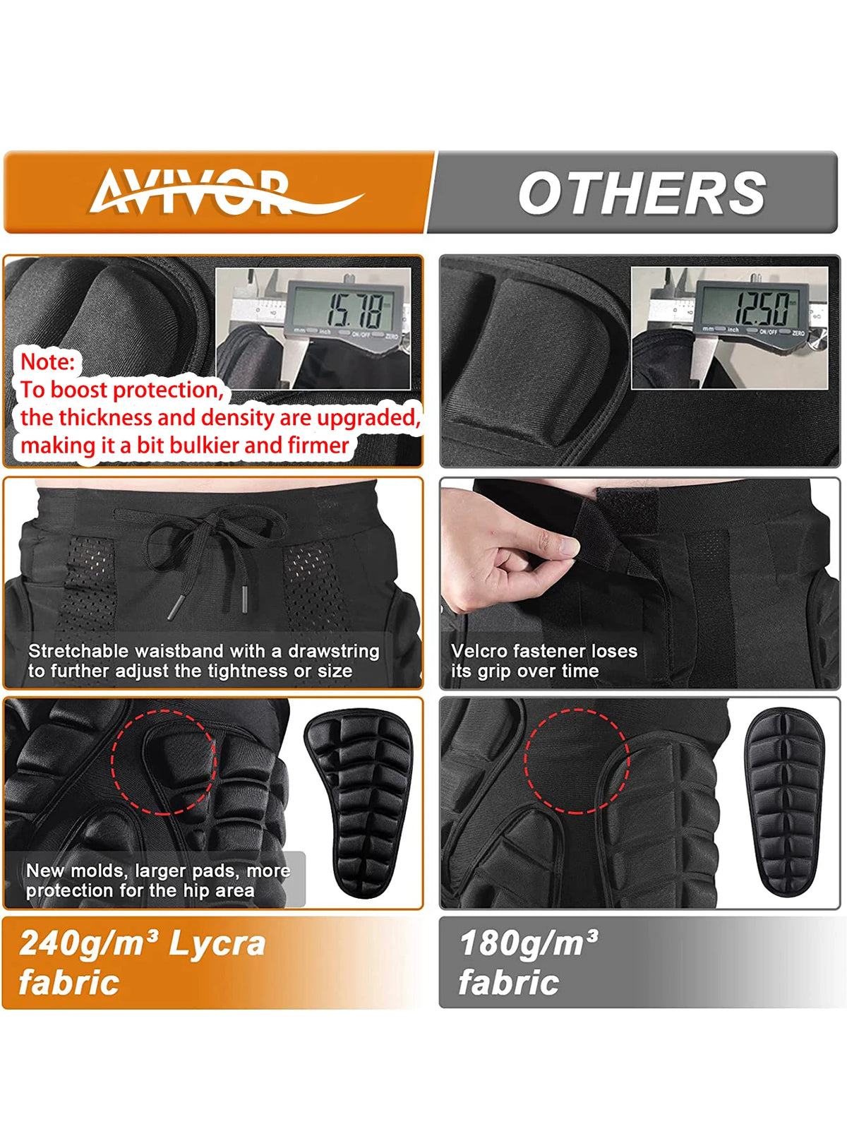 Padded Shorts Protection 3D Impact Hip for Ski Snowboard Skating