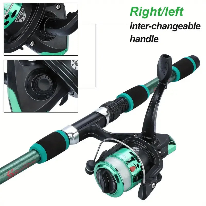 Spinning Reel Fishing Rod Telescopic Full Combo Kit with Baits Hooks Travel