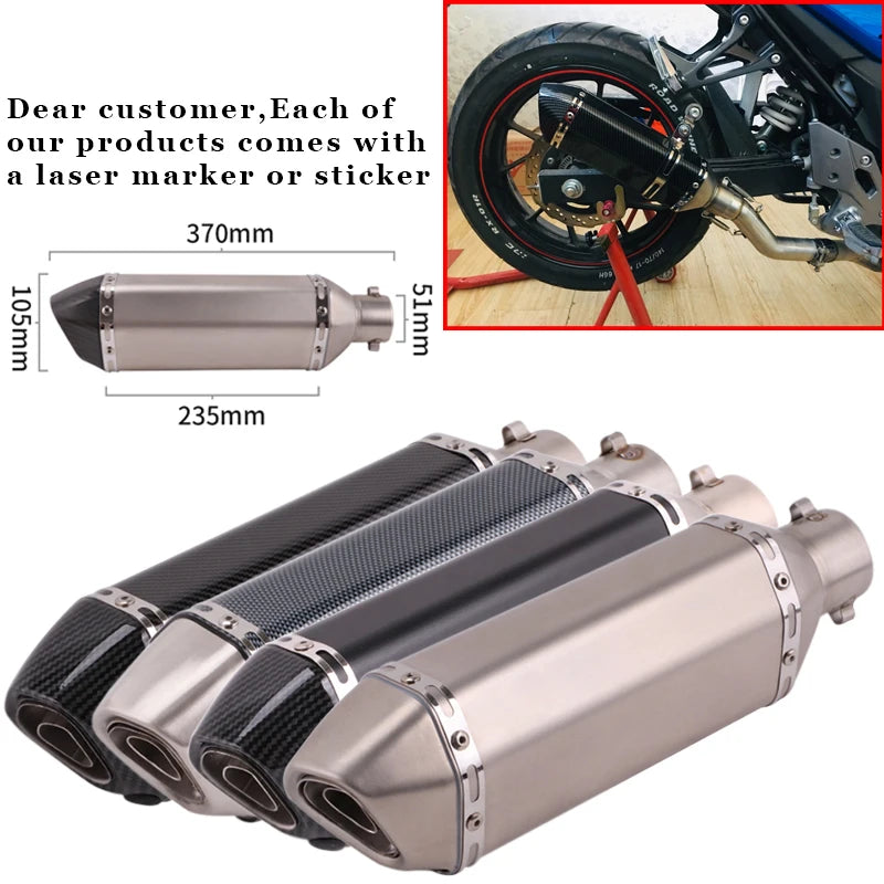 CHmotor Carbon Fiber Motorcycle Exhaust Muffler Pipe 250cc 350cc 600cc Escape Moto Tube For Nmax Tmax530 Msx125 GSR600-EXPROTAS