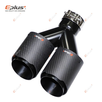 EPLUS Y-Shape Carbon Fiber Dual Exhaust Tip Matte Black Stainless Universal