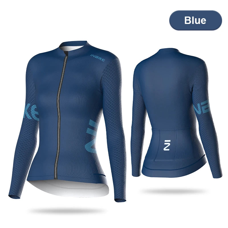INBIKE Womens Long Sleeve Cycling Jersey Spring Autumn MTB Road Slim Fit Top