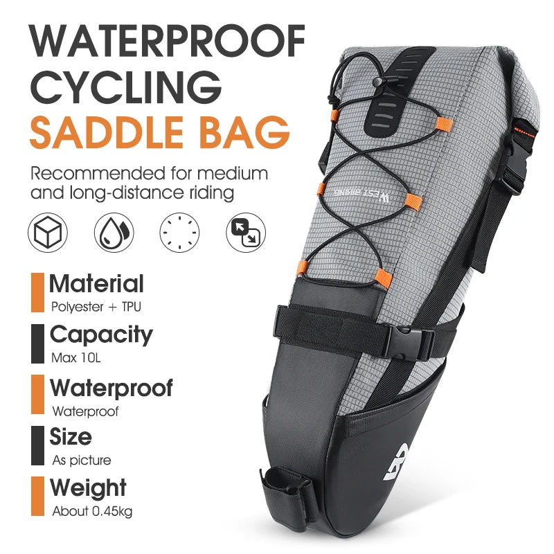 Bicycle Saddle Bag 10L Waterproof Under Seat Bike Tail Pannier MTB Cycling