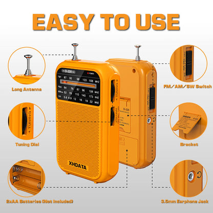 XHDATA D-220 Retro Radio | AM FM SW 4 Band DSP Pocket Portable Receiver