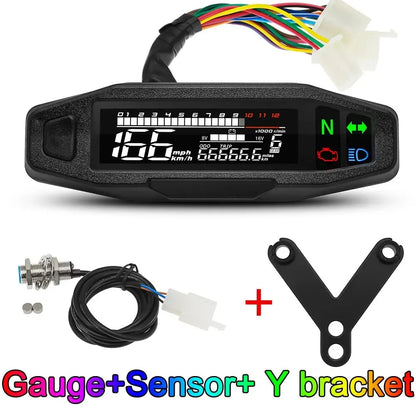 AD Universal Motorcycle Speedometer Digital Speed Meter LED Tachometer Dashboard Instrument Panel Meter LCD Display Y Bracket - EXPROTAS