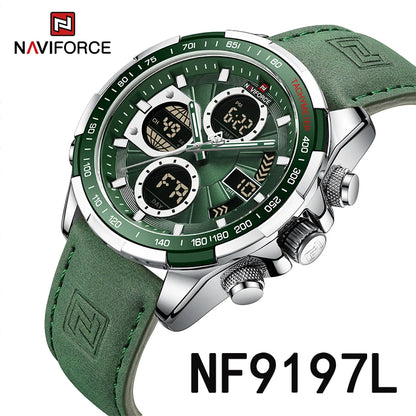 NAVIFORCE Top Military Quartz Watches for Men Luxury Sports Chronograph Watch Waterproof Clock Leather LED Digital WristWatch-EXPROTAS