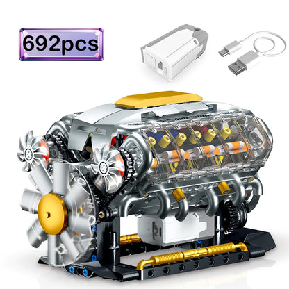 V8 Engine Car Building Blocks Model Motorized Toy Construction Set