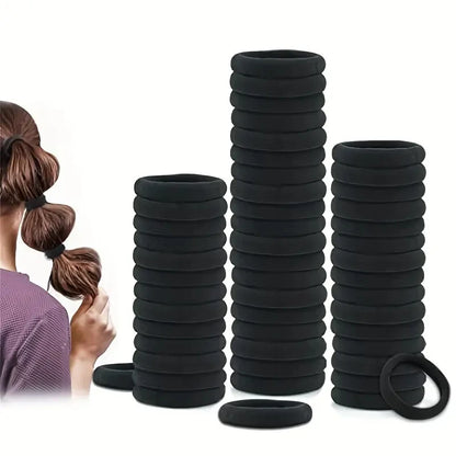 50Pcs Black Ponytail Holders Elastic Hair Bands for Girls Women Accessories