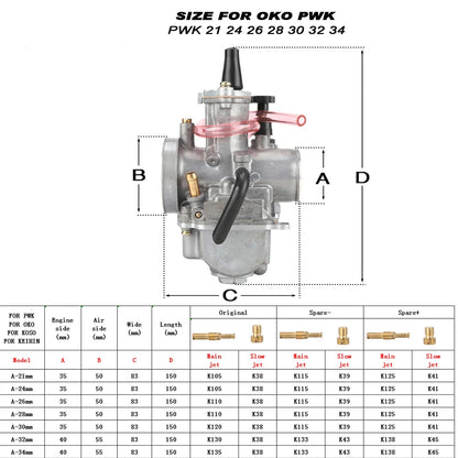 PWK Power Jet Carburetor 21-34mm for 2T 4T Dirt Bike Pit Bike ATV Scooter