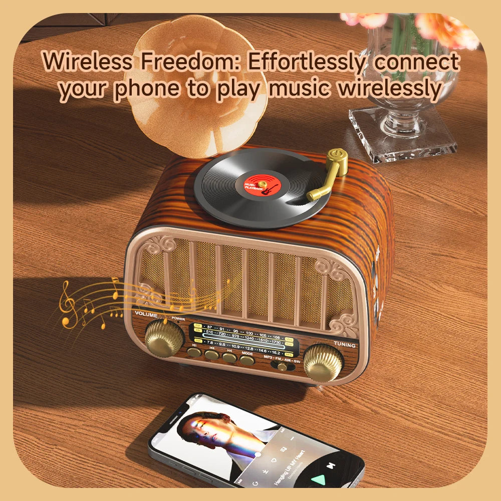 Portable FM AM Radio Multi-Band Vintage Retro Design for Home/Garden