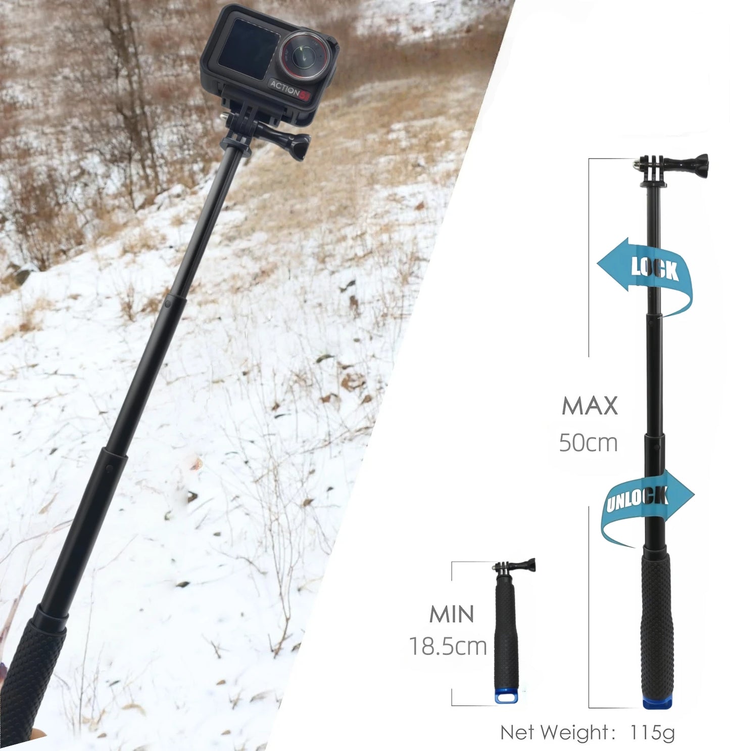 Extendable Selfie Stick for Action Camera GoPro Hero DJI Osmo 13 11 10