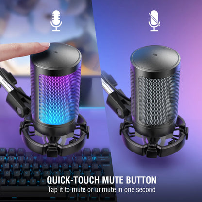 FIFINE USB Gaming Microphone Kit for PC,PS4/5 Condenser Cardioid Mic Set with Mute Button/RGB /Arm Stand,for Streaming Video-A6T-EXPROTAS
