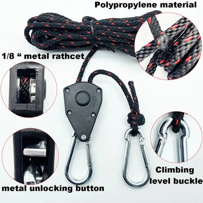 6Pcs Tie Down Rope Camping Tent Tightener Pulley Ratchet Awning Hook